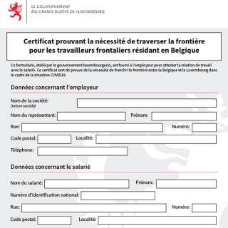 Certificat prouvant la nécessité de traverser la frontière (Belge)